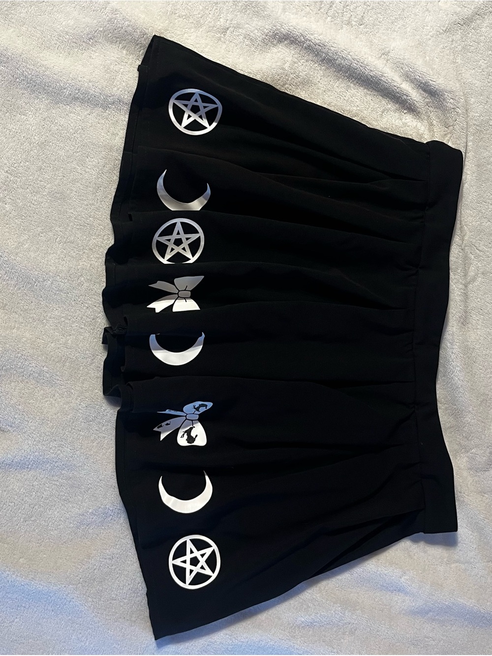 Black Pleated Skater Skirt with Silver Celestial Motifs